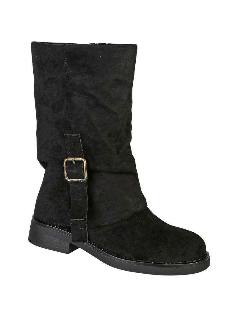 Stivaletti biker da donna in tessuto scamosciato - nero