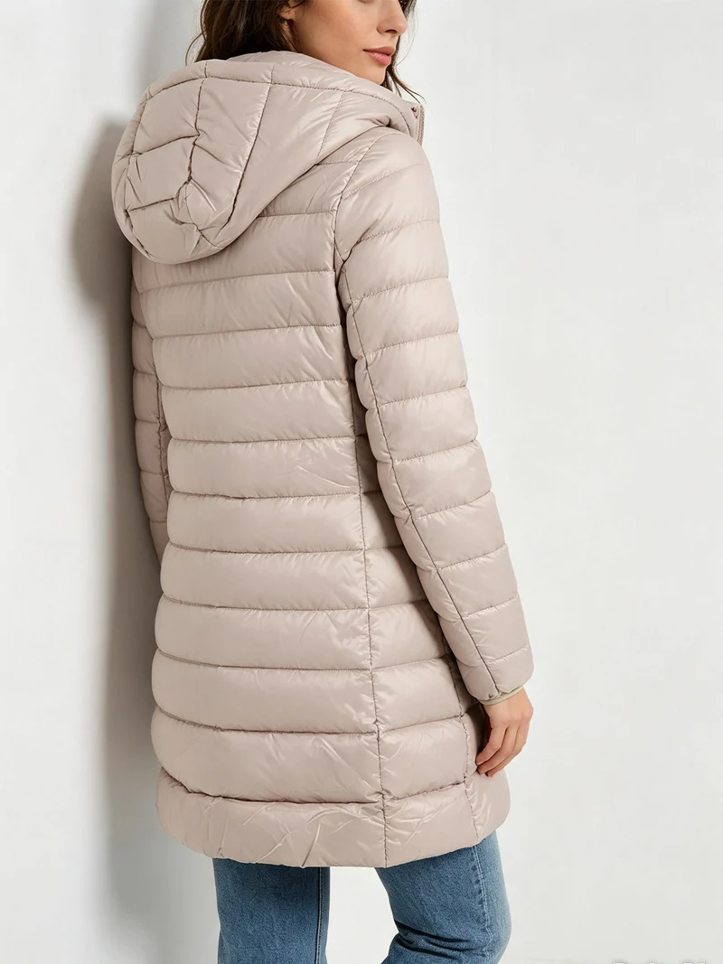Giubbotto donna lungo con cappuccio - khaki