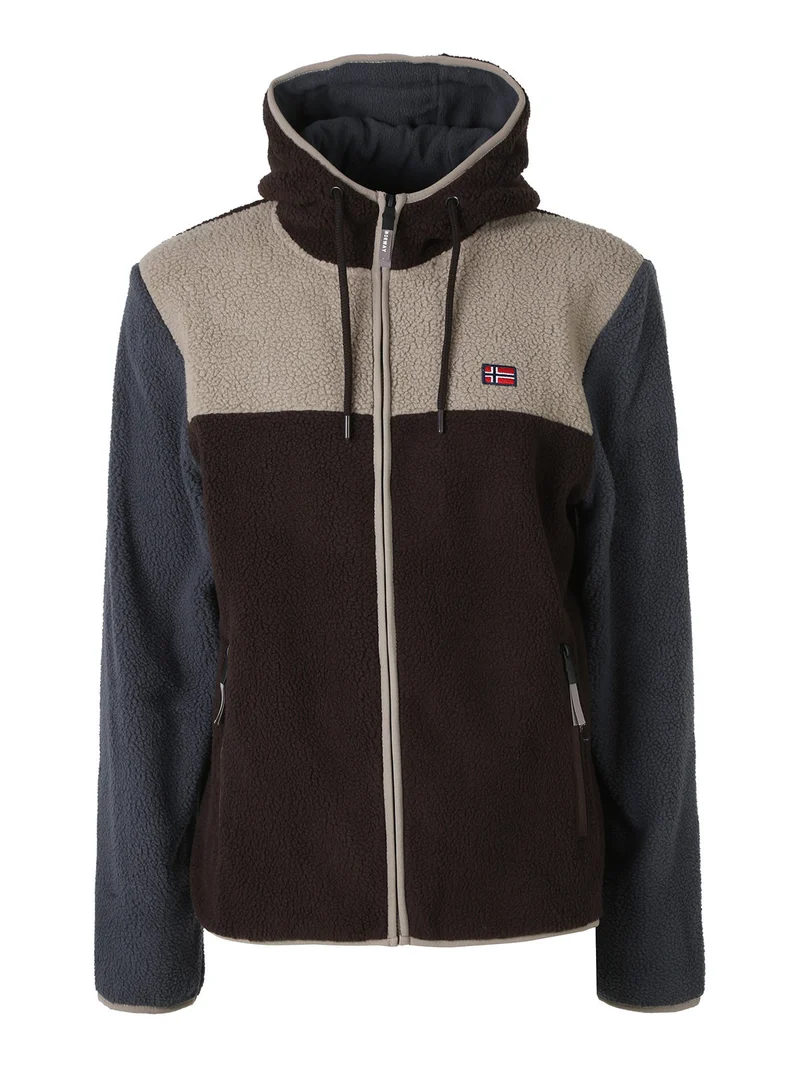 Felpa giacca da uomo in pile sherpa con cappuccio e zip - moro