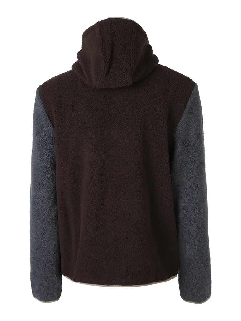Felpa giacca da uomo in pile sherpa con cappuccio e zip - moro