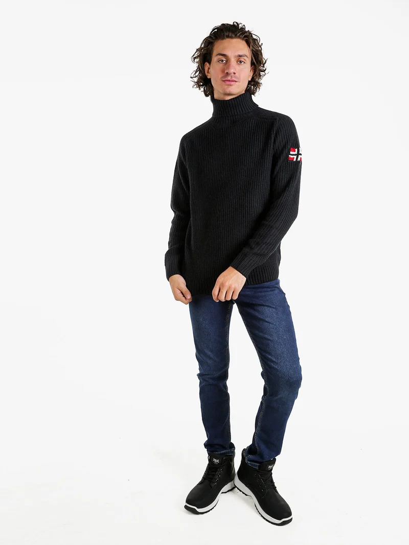 Maglione dolcevita da uomo in misto lana - blu scuro