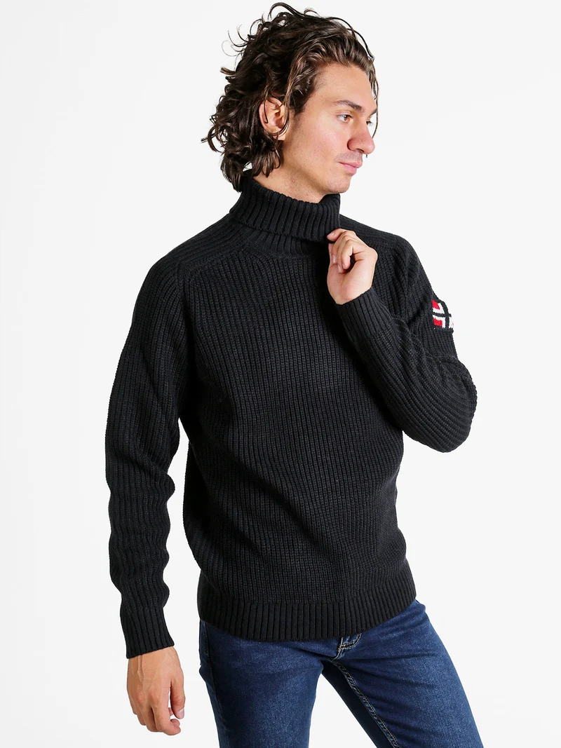 Maglione dolcevita da uomo in misto lana - blu scuro