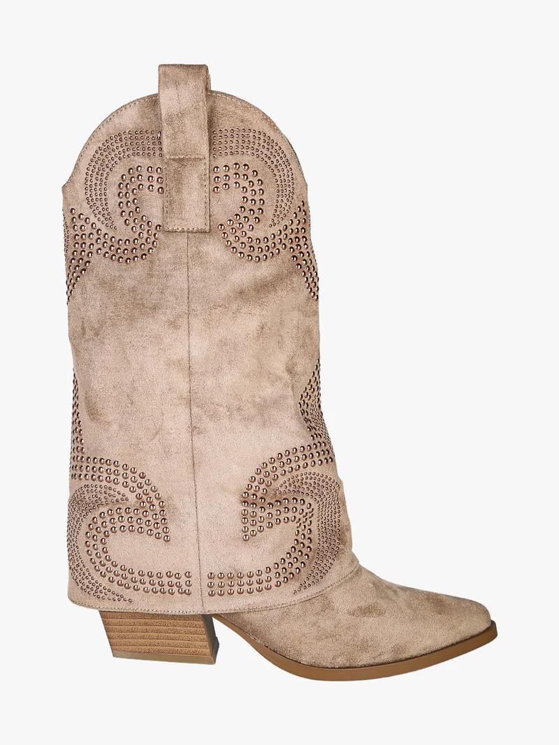Stivaletti texani da donna con borchie e doppio gambale - khaki