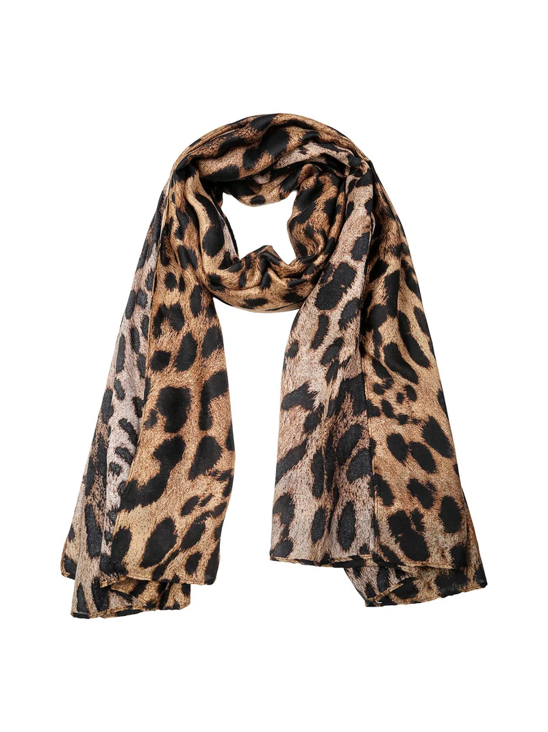 Sciarpa donna in viscosa con stampa animalier - marrone