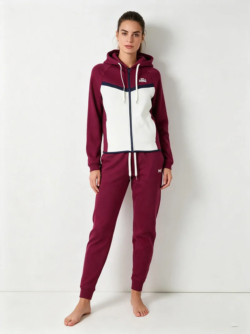 Completo tuta da donna full zip con cappuccio e interno felpato - bordeaux