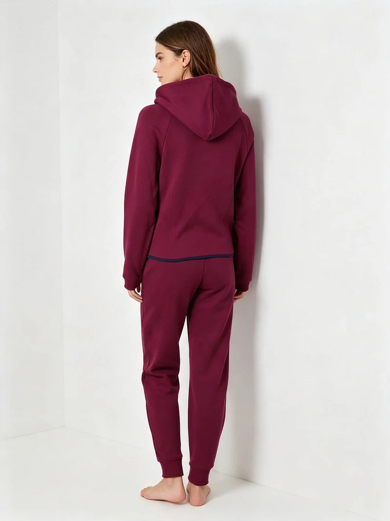 Completo tuta da donna full zip con cappuccio e interno felpato - bordeaux