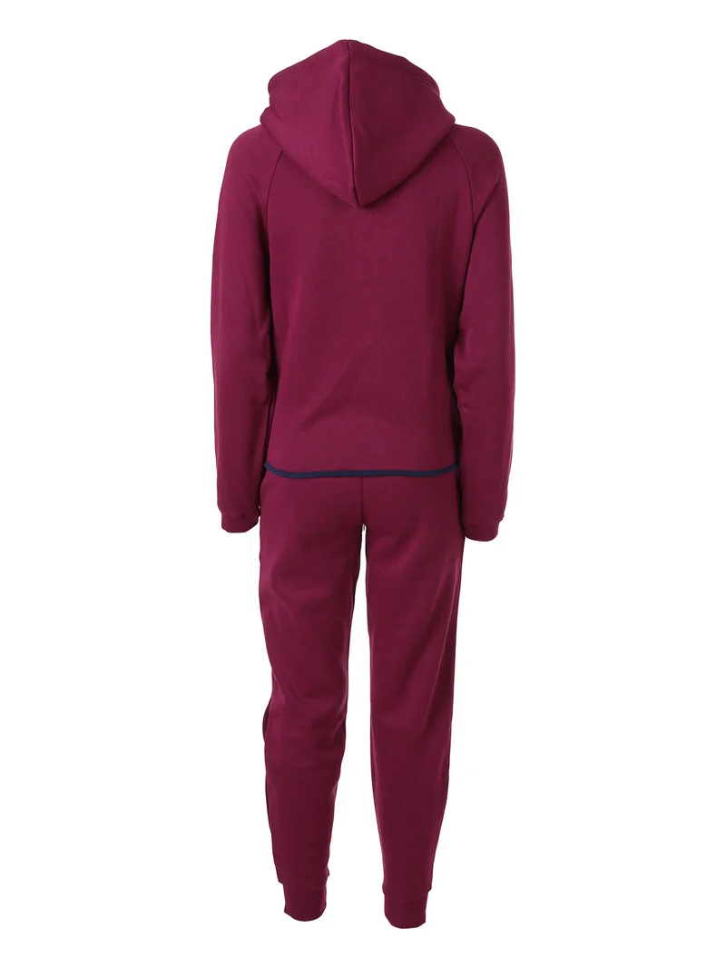 Completo tuta da donna full zip con cappuccio e interno felpato - bordeaux