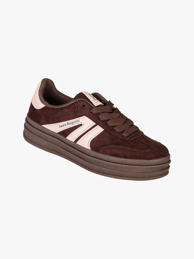 Sneakers donna stringate con platform - moro