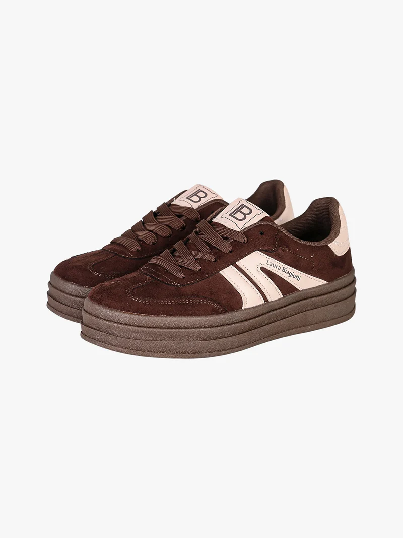 Sneakers donna stringate con platform - moro