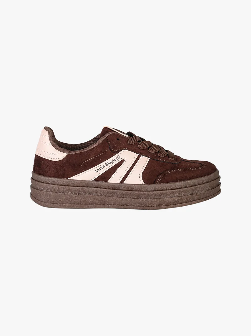 Sneakers donna stringate con platform - moro