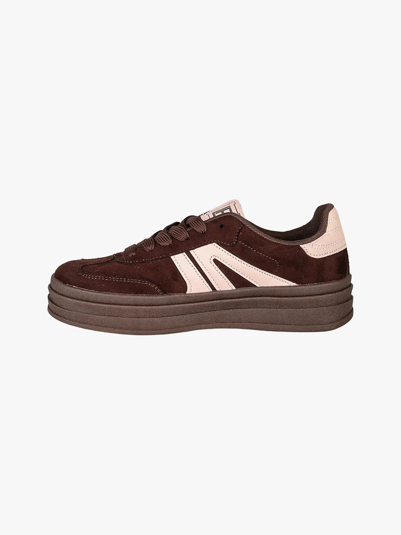 Sneakers donna stringate con platform - moro