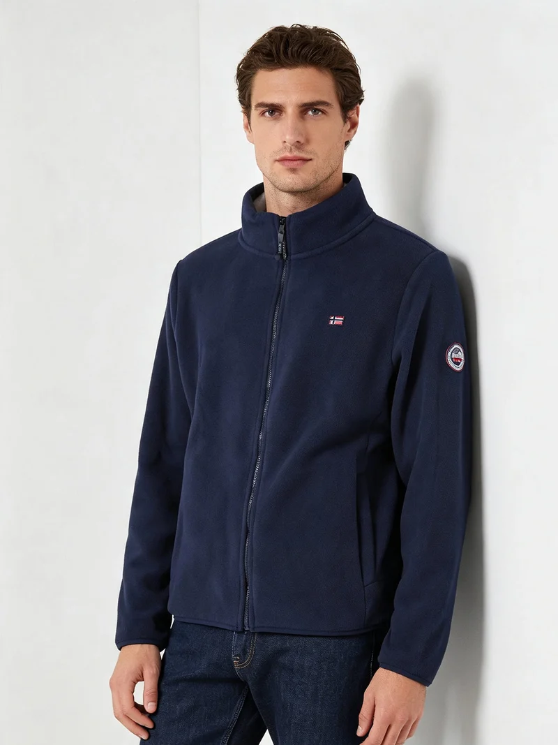 Felpa giacca da uomo in pile con zip - blu scuro
