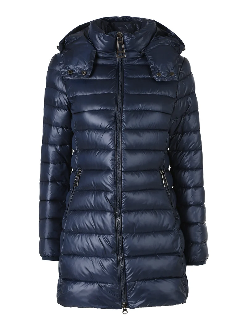 Giubbotto donna lungo con cappuccio - blu scuro
