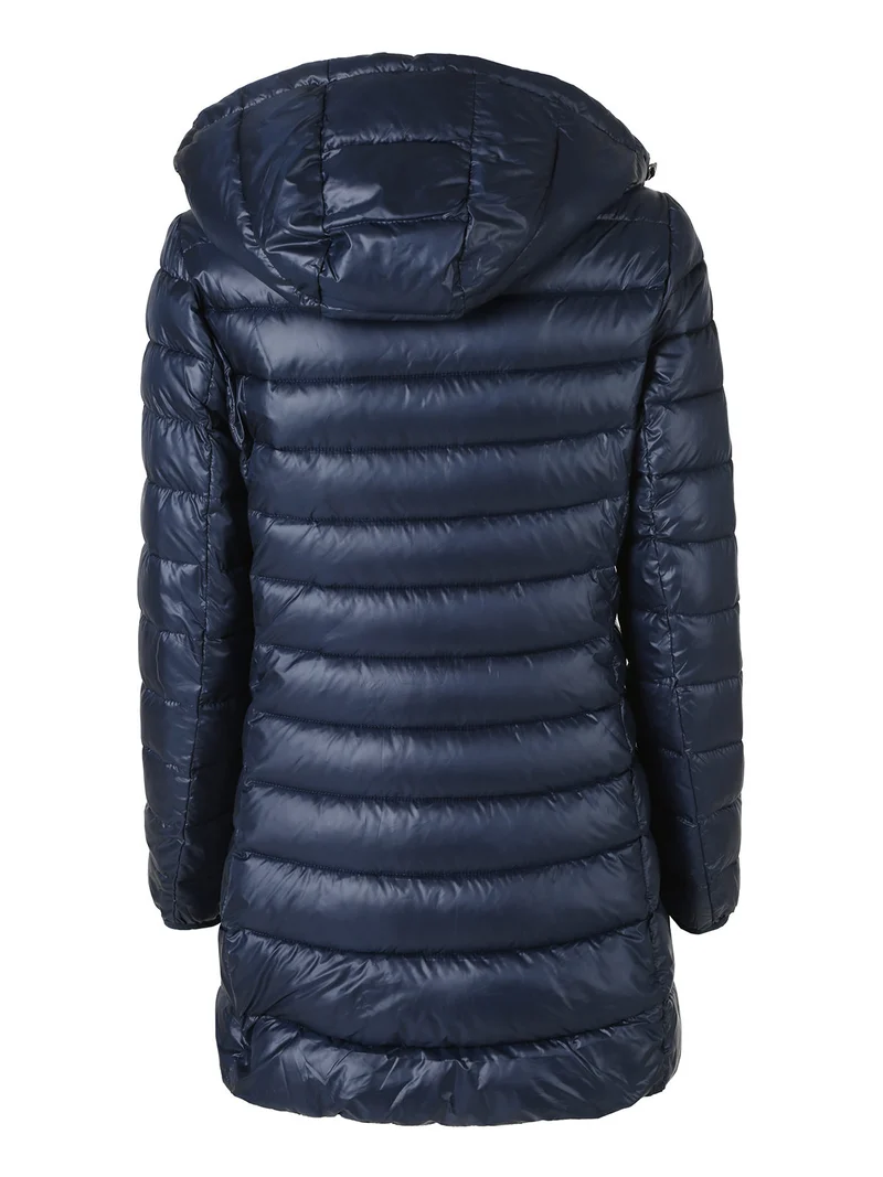 Giubbotto donna lungo con cappuccio - blu scuro