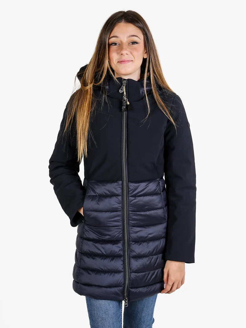 Giubbotto donna multistrato con cappuccio e zip - blu