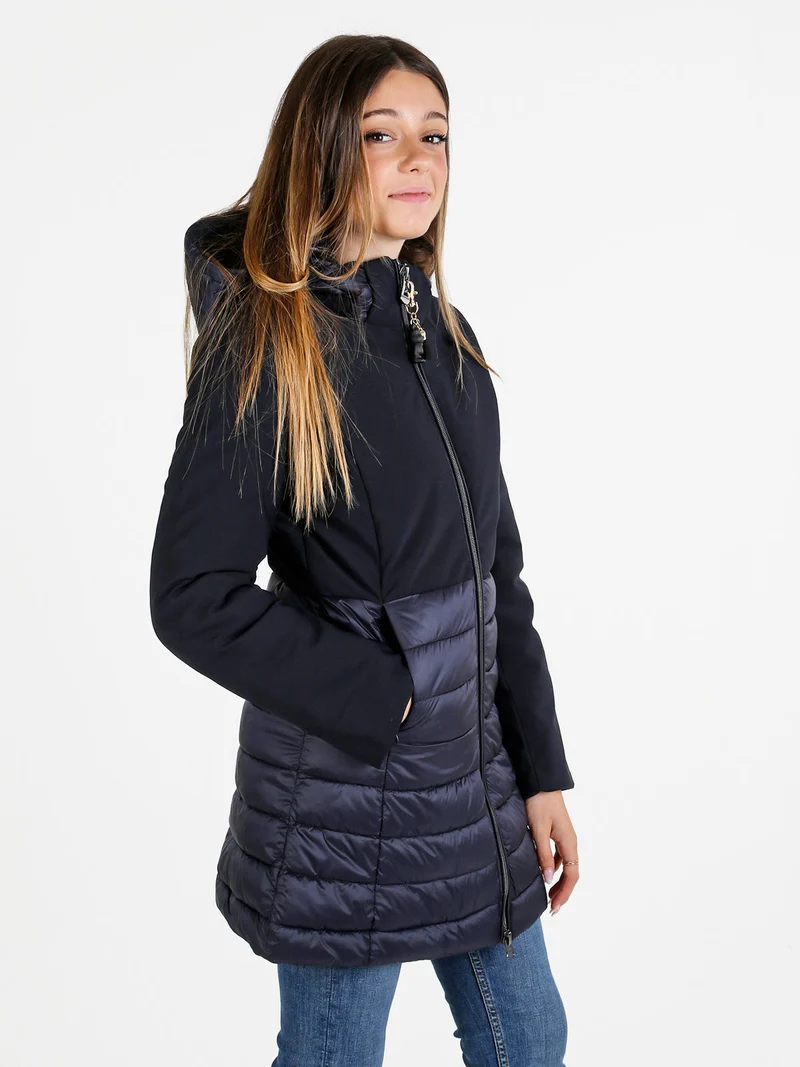 Giubbotto donna multistrato con cappuccio e zip - blu
