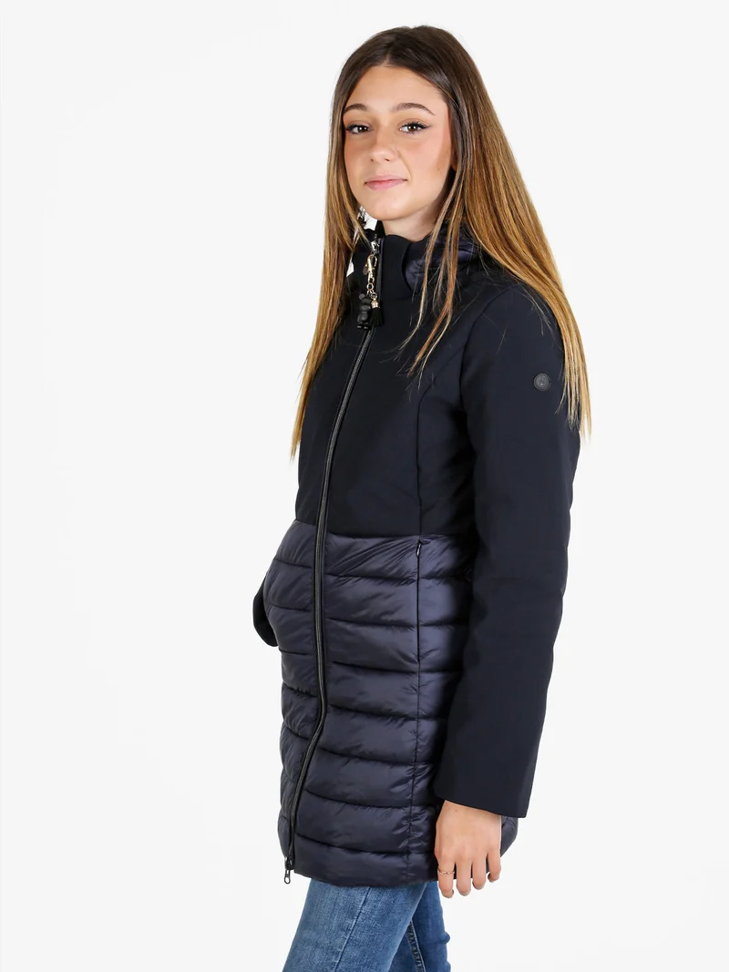 Giubbotto donna multistrato con cappuccio e zip - blu