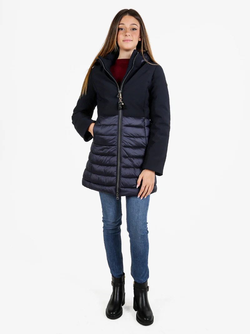 Giubbotto donna multistrato con cappuccio e zip - blu