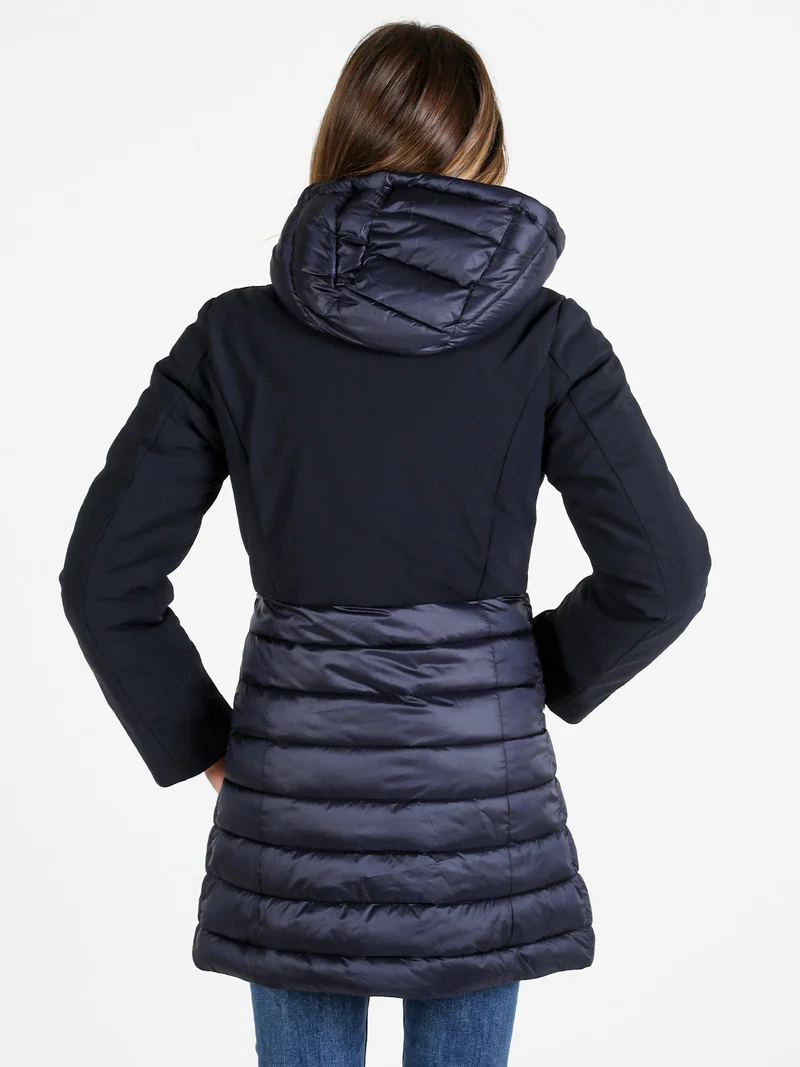 Giubbotto donna multistrato con cappuccio e zip - blu