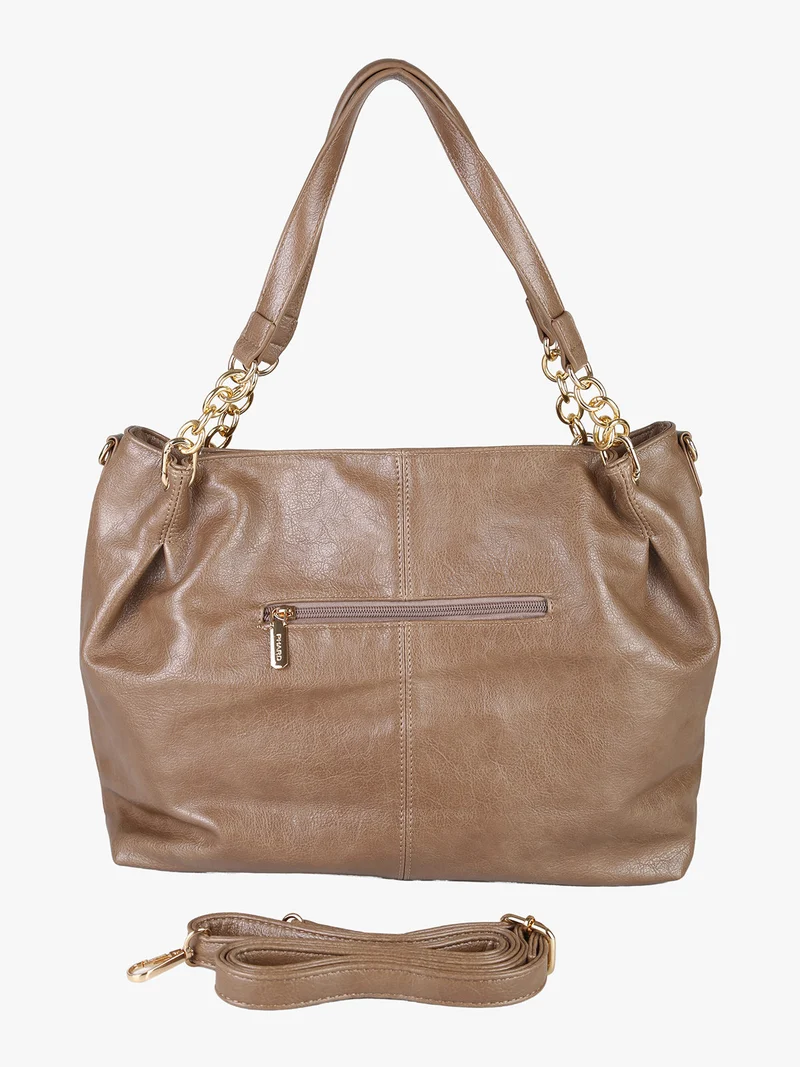 Borsa a spalla da donna con doppi manici e dettagli a catena - taupe