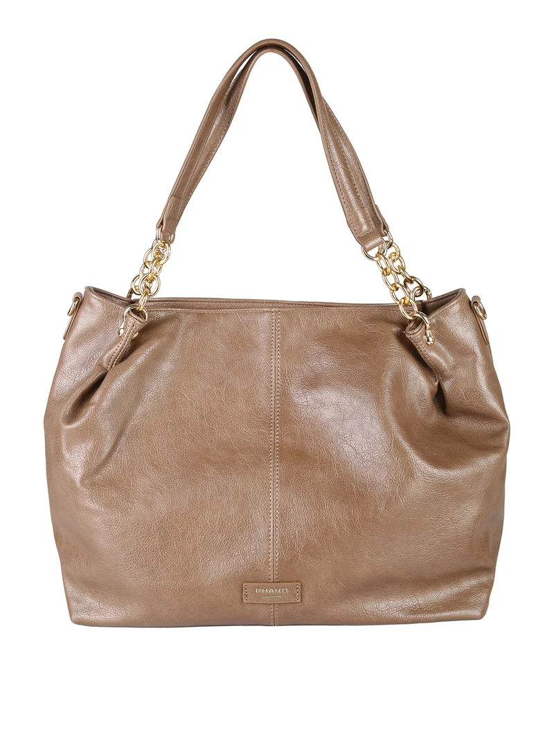 Borsa a spalla da donna con doppi manici e dettagli a catena - taupe