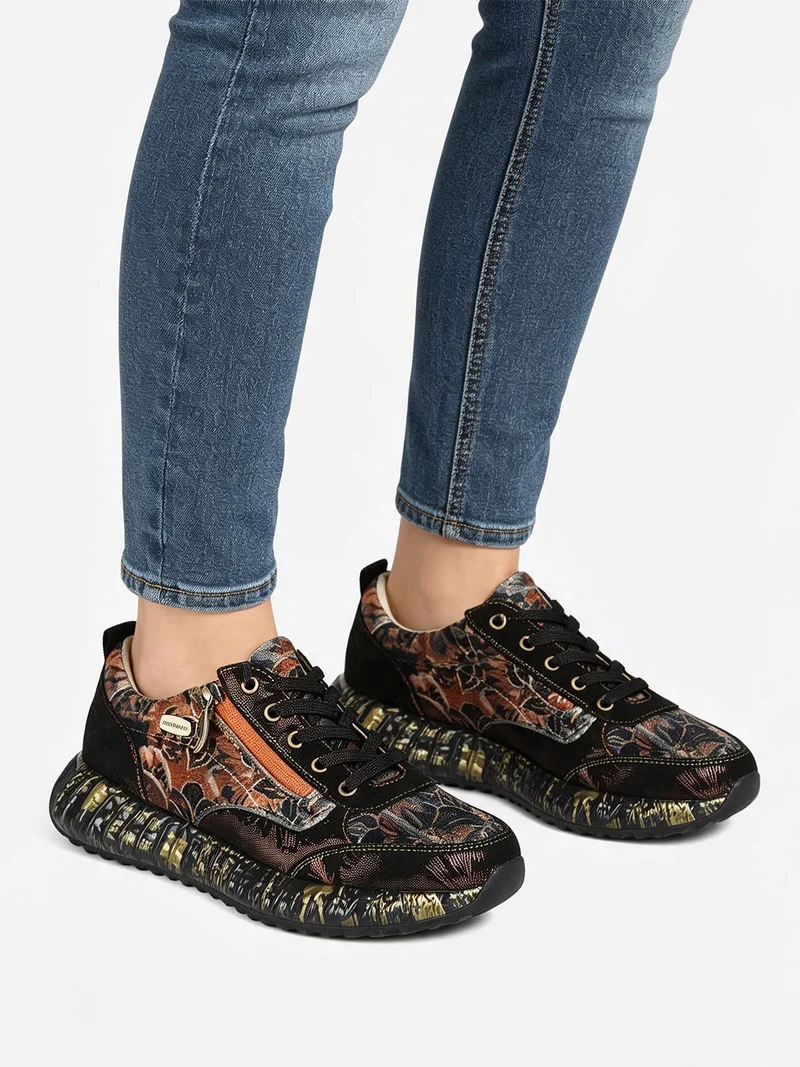 BURTON 43 Sneakers donna in pelle con stampa floreale - moro