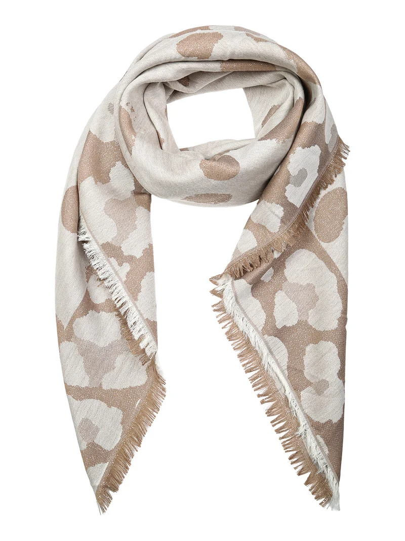 Sciarpa donna con dettagli lurex e profili sfrangiati - beige