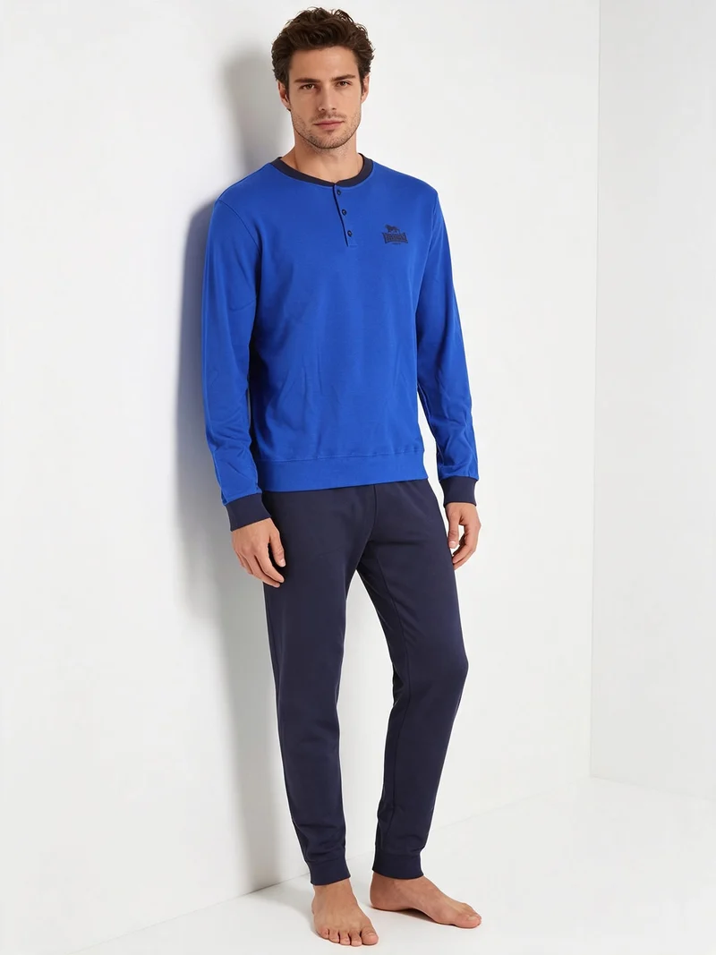 Pigiama lungo da uomo in cotone - blu