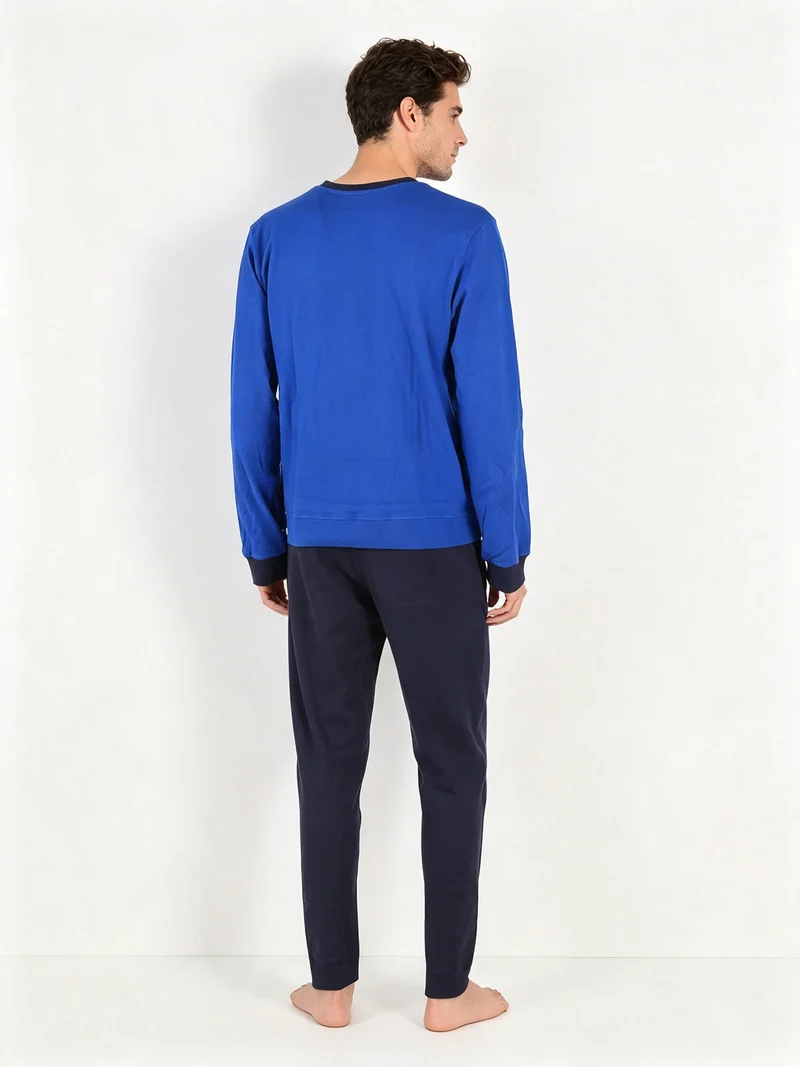 Pigiama lungo da uomo in cotone - blu