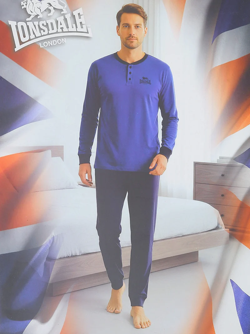Pigiama lungo da uomo in cotone - blu