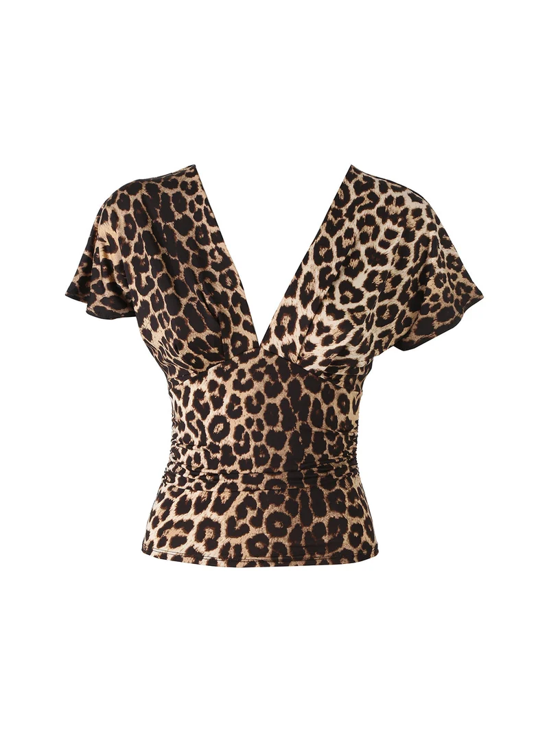 Top donna con scollo a V davanti e dietro con arricciature laterali - multicolore