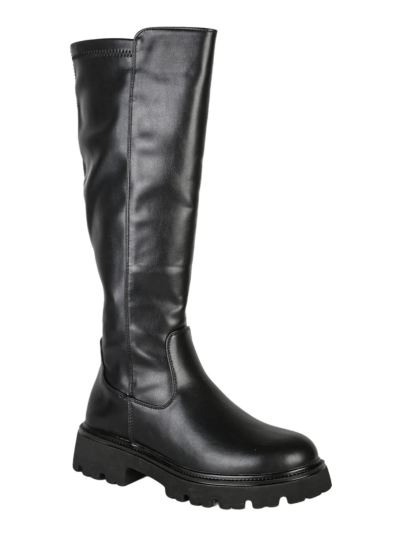 Stivali chunky boots da donna con gambale alto - nero