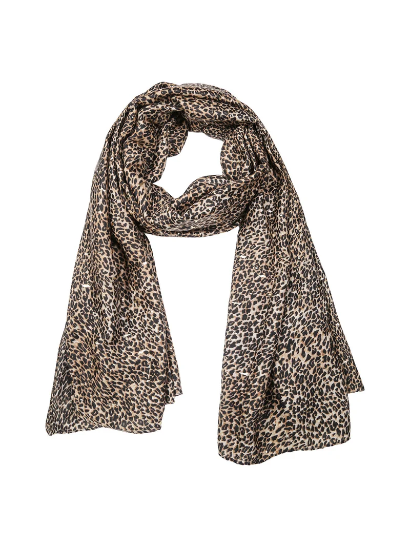 Sciarpa donna in viscosa con stampa animalier - marrone