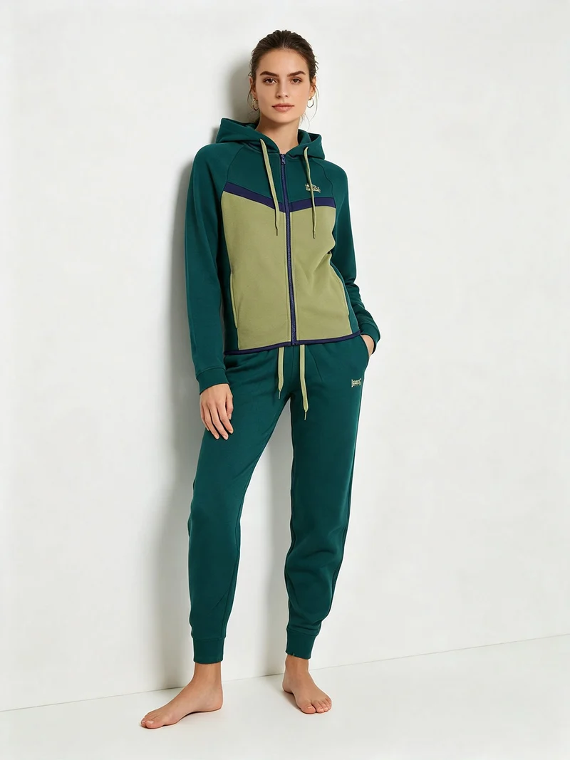 Completo tuta da donna full zip con cappuccio e interno felpato - militare