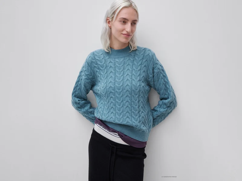 Rollkragenpullover mit Zopfmuster aus einem Woll-Kaschmir-Mischgewebe