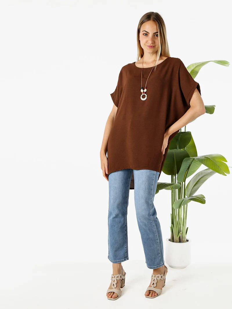 Maxi blusa da donna a maniche corte - moro