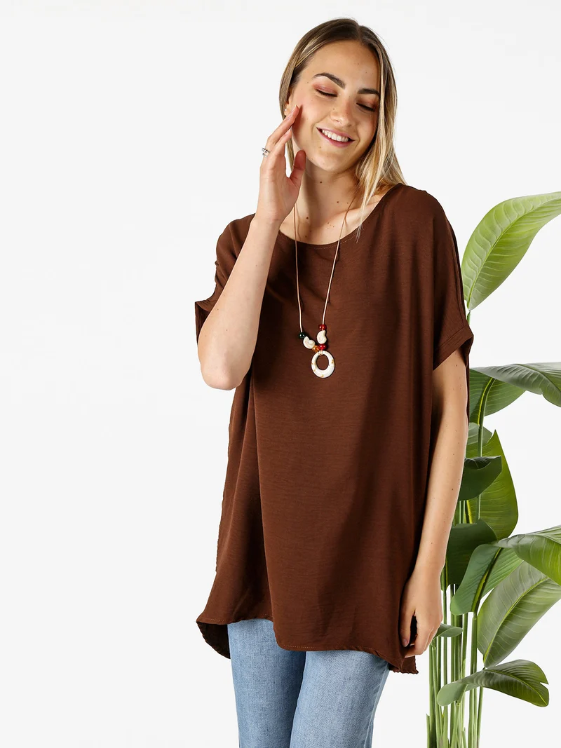 Maxi blusa da donna a maniche corte - moro