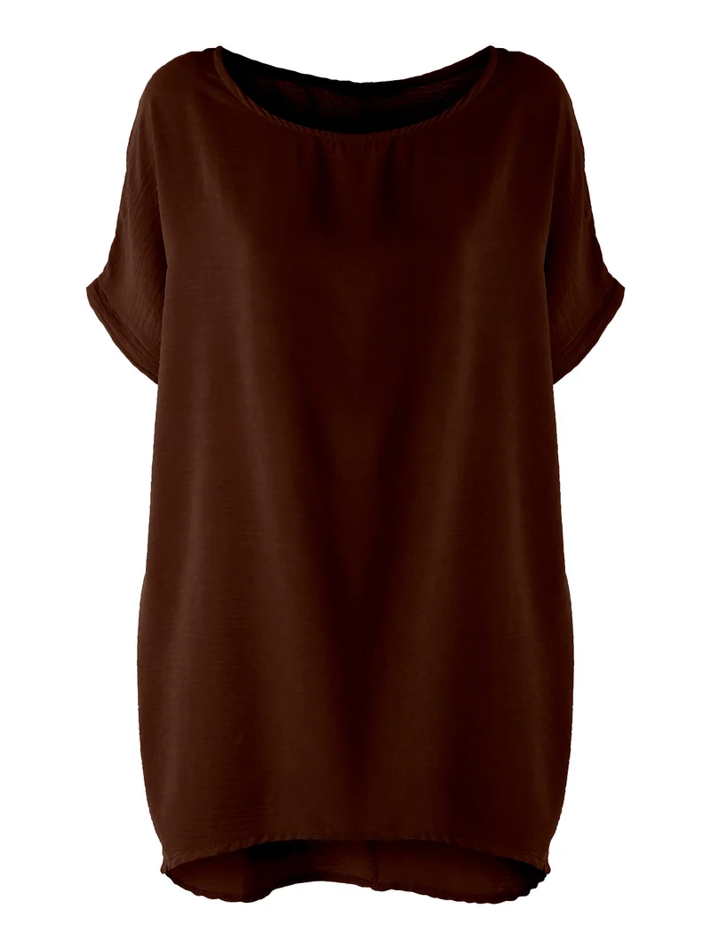 Maxi blusa da donna a maniche corte - moro