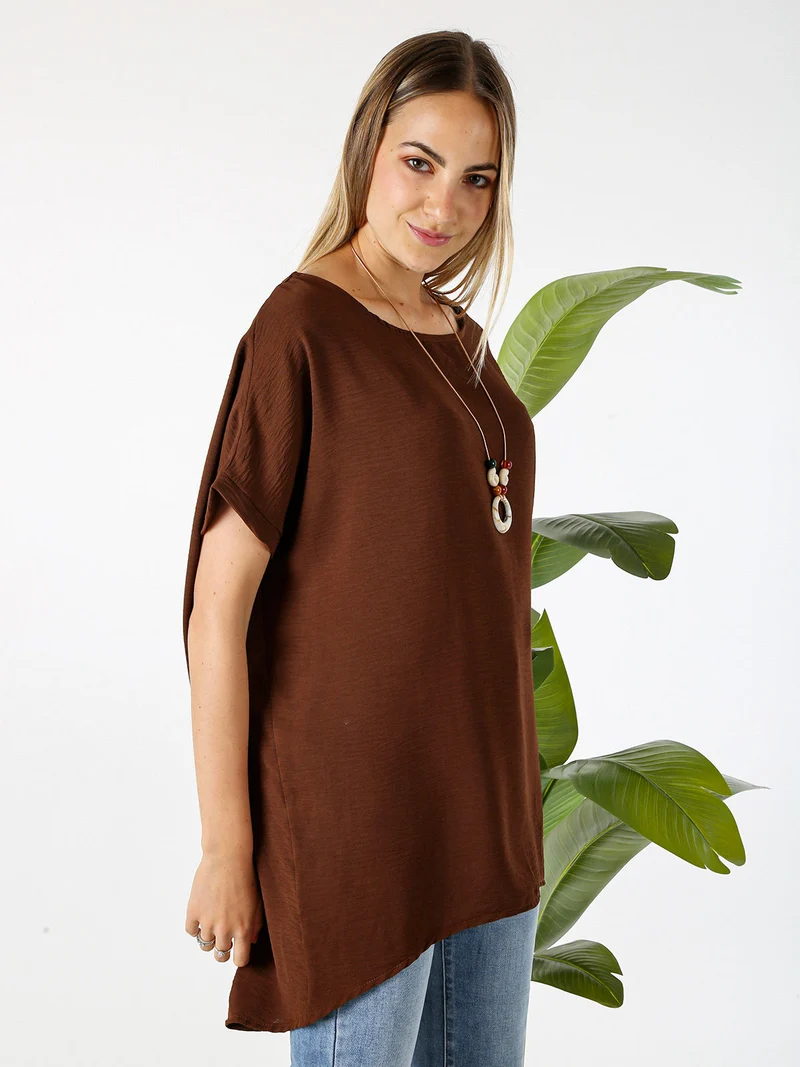 Maxi blusa da donna a maniche corte - moro