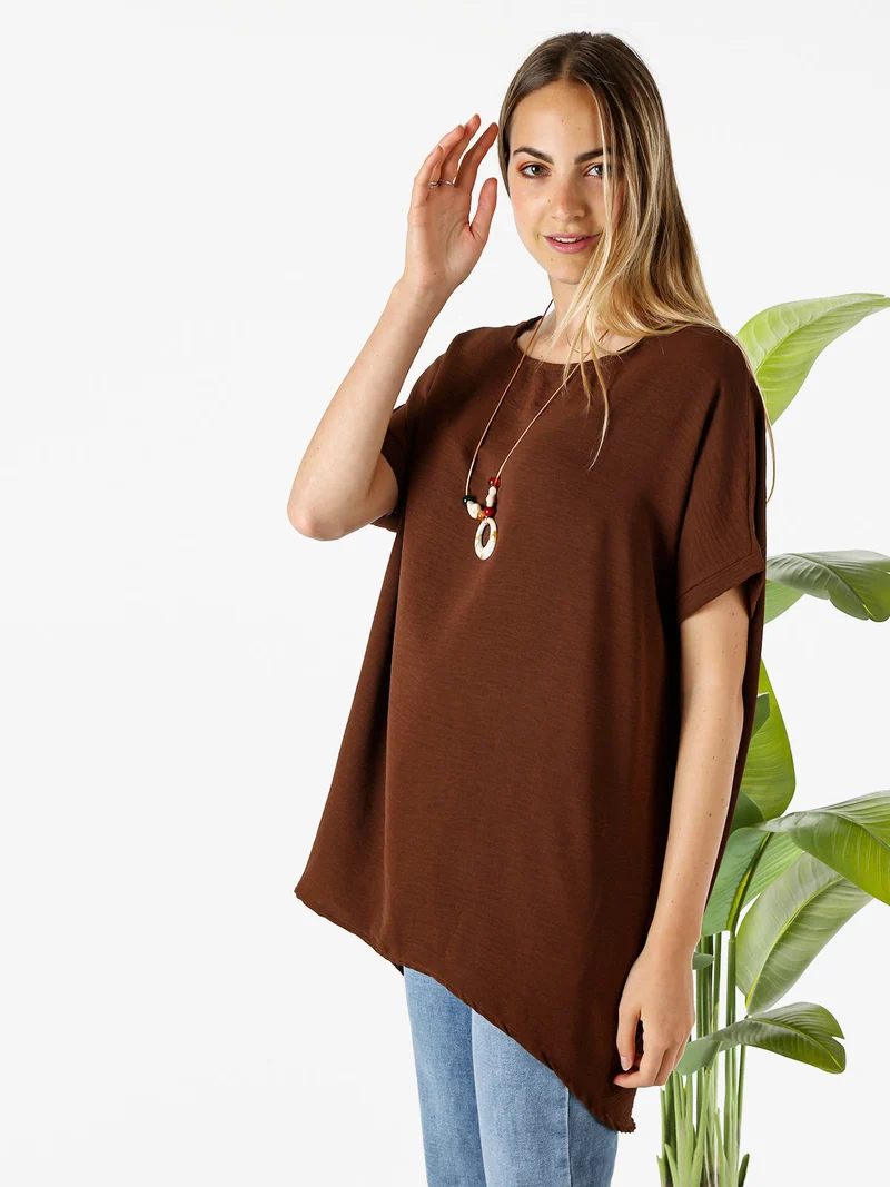 Maxi blusa da donna a maniche corte - moro