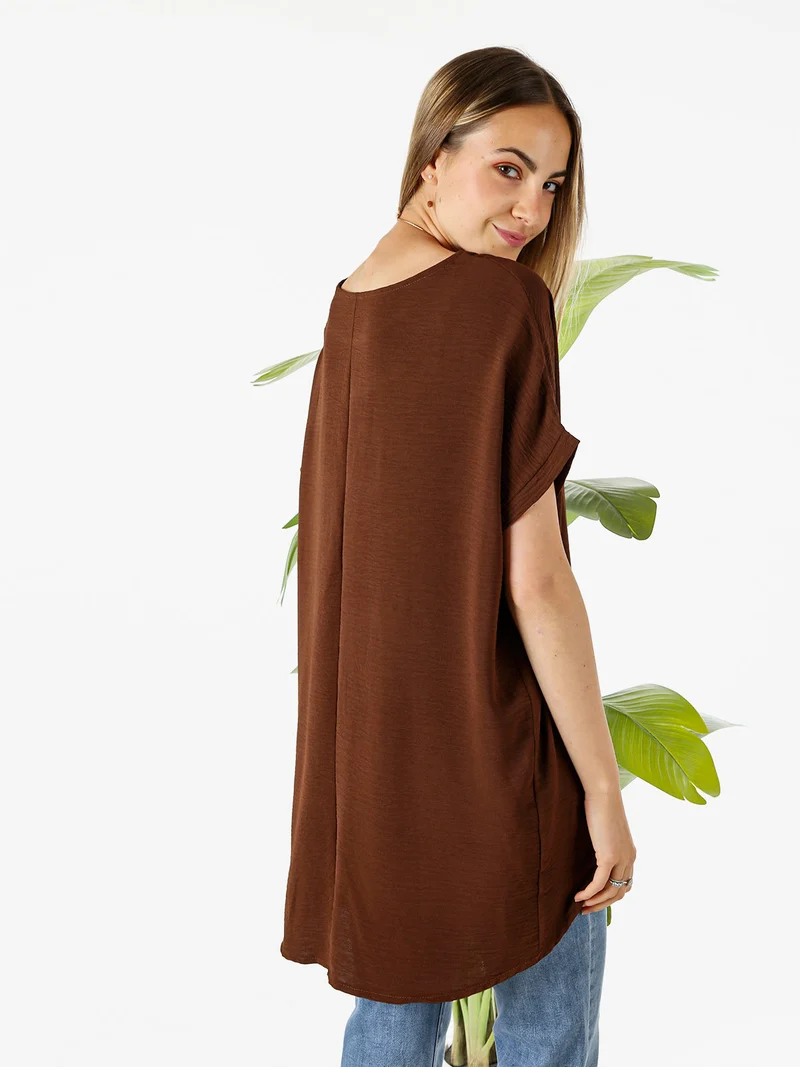 Maxi blusa da donna a maniche corte - moro