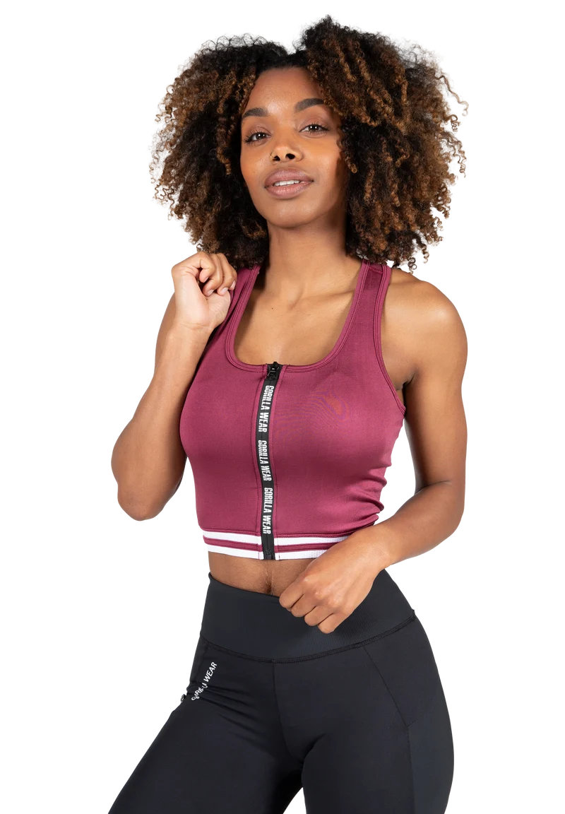 Mesa Zip Front Crop Top - Burgundy
