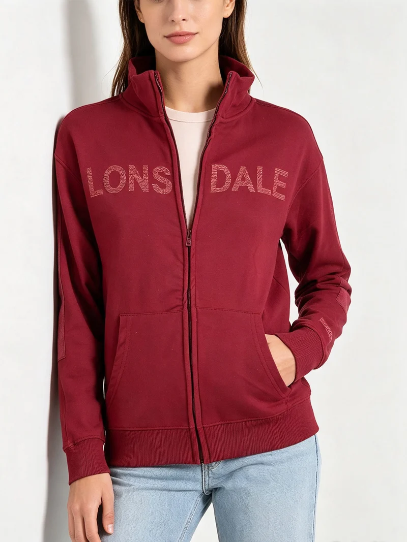 Felpa da donna con zip con interno in caldo cotone - bordeaux