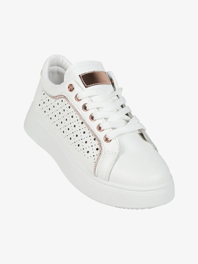 Sneakers donna traforate con platform - champagne