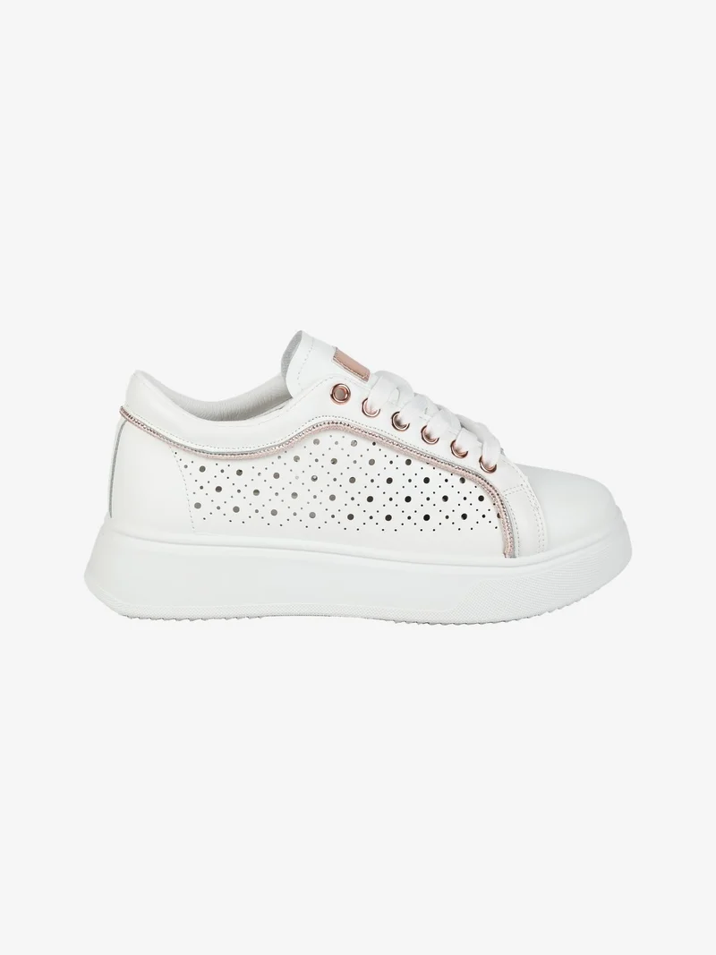 Sneakers donna traforate con platform - champagne