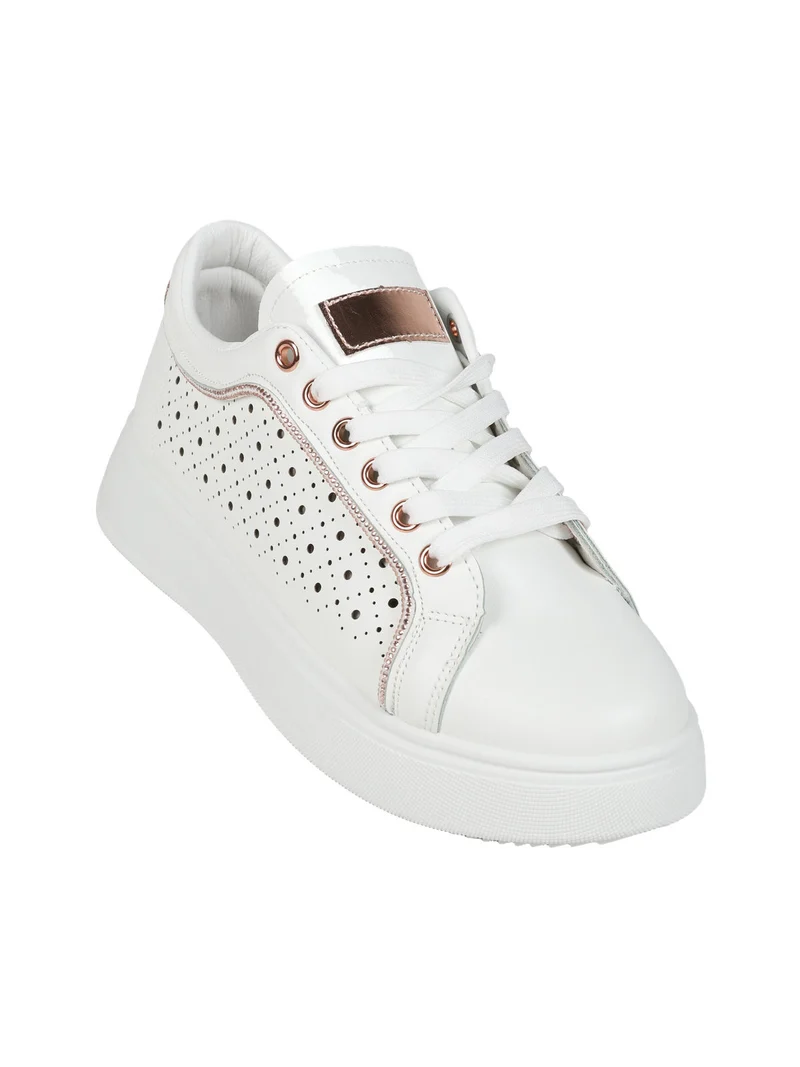 Sneakers donna traforate con platform - champagne