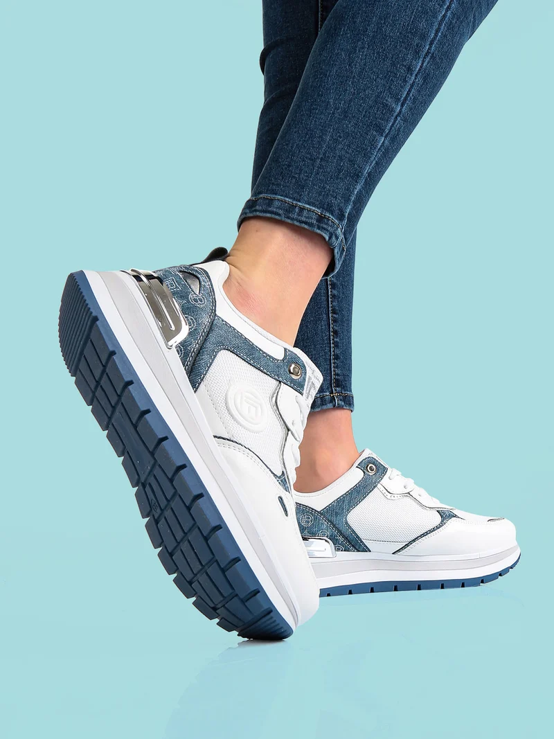 Sneakers donna stringate con platform - bianco