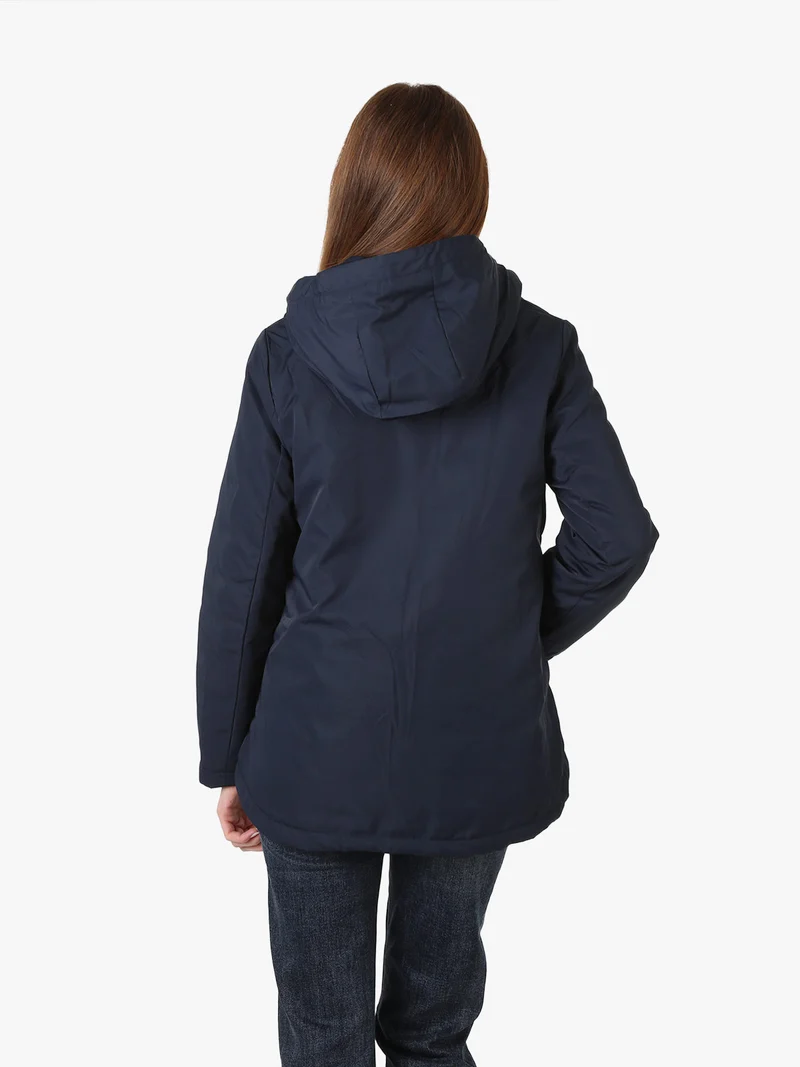 Giubbotto donna antivento con cappuccio e zip - blu scuro