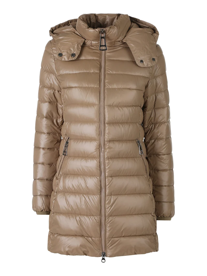 Giubbotto donna lungo con cappuccio - taupe