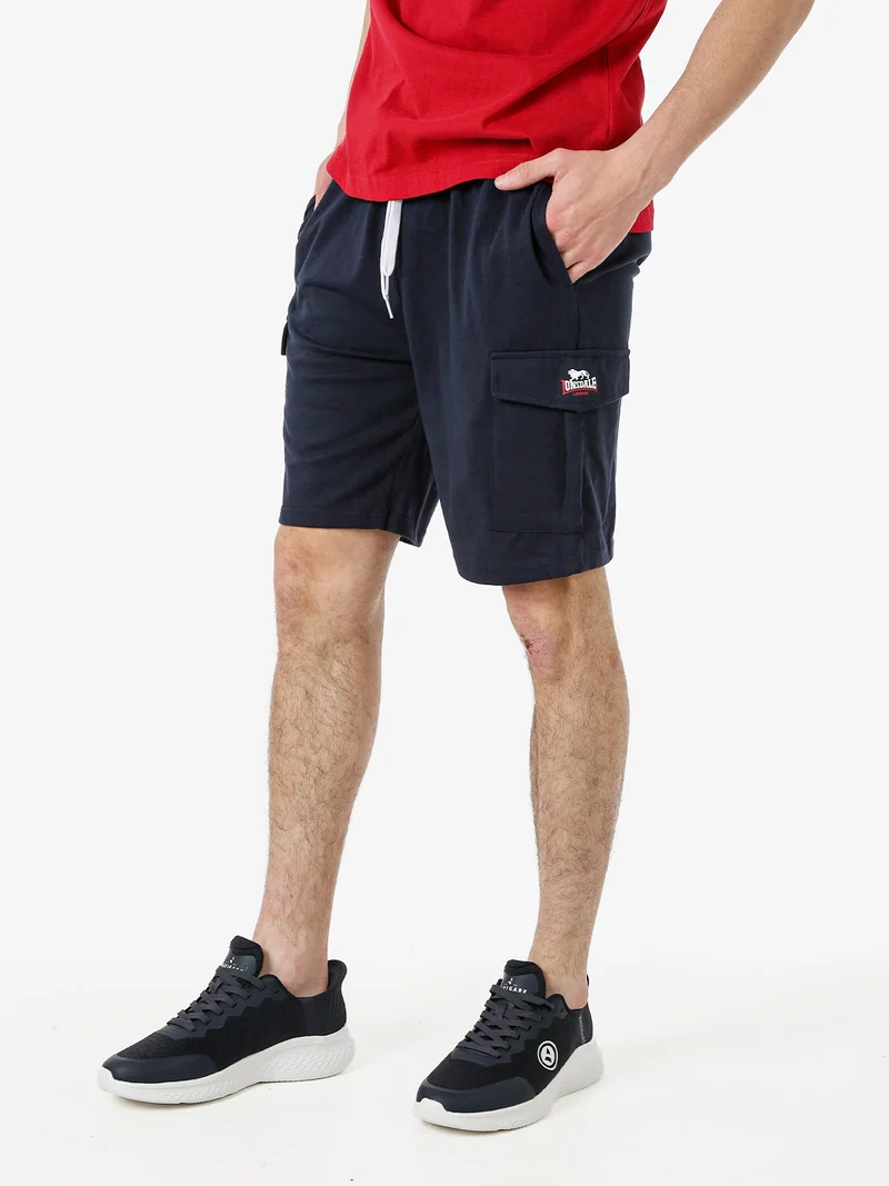Bermuda sportivi da uomo con tasconi laterali e coulisse - blu scuro